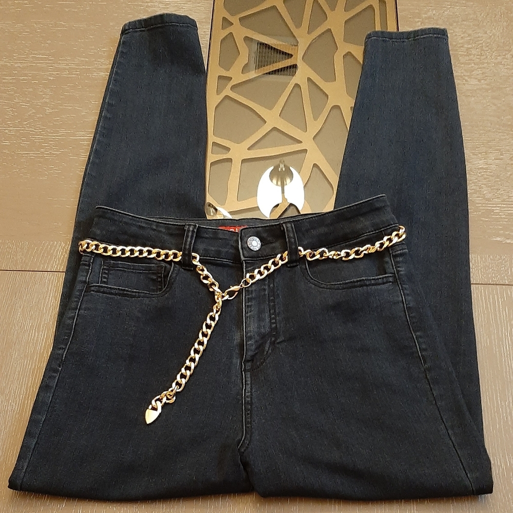 Guess Dark Blue Skinny Jeans with Gold Chain